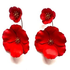 Anthropologie Bold Red Floral Earrings poppy statement rare flower